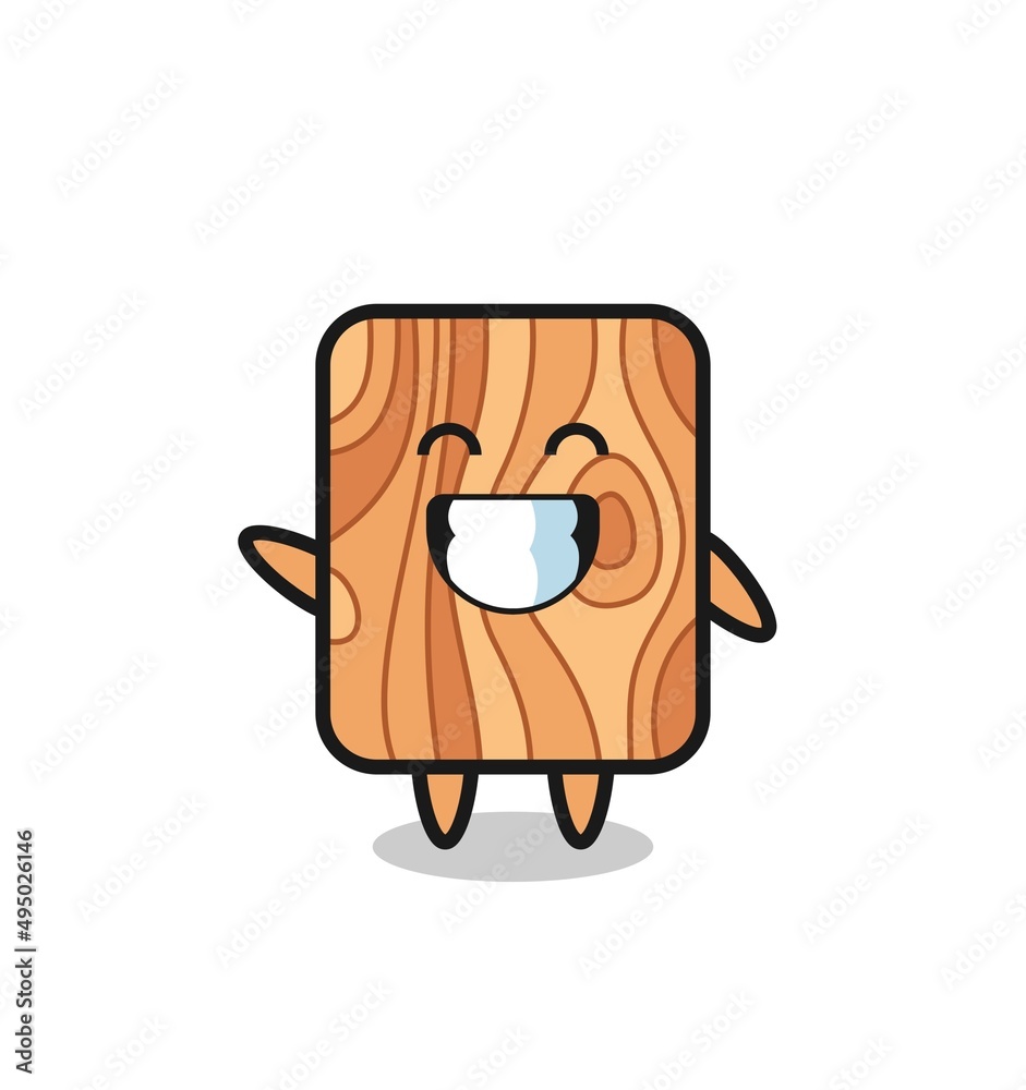 plank wood cartoon character doing wave hand gesture