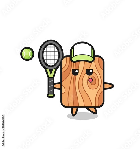 Cartoon character of plank wood as a tennis player