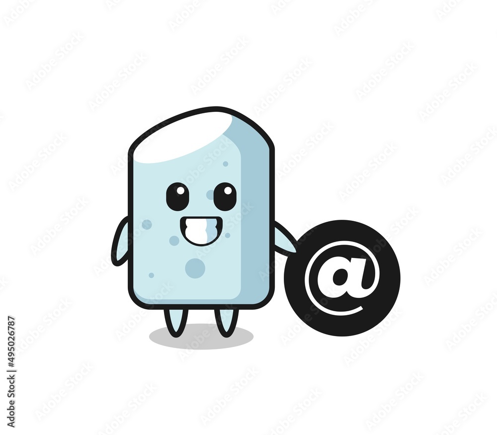 Cartoon Illustration of chalk standing beside the At symbol Cartoon Illustration of chalk standing beside the At symbol