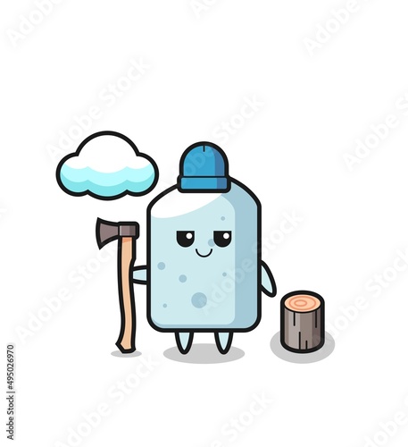 Character cartoon of chalk as a woodcutter