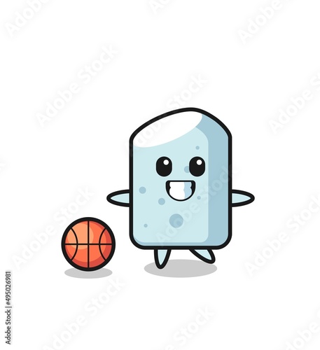 Illustration of chalk cartoon is playing basketball