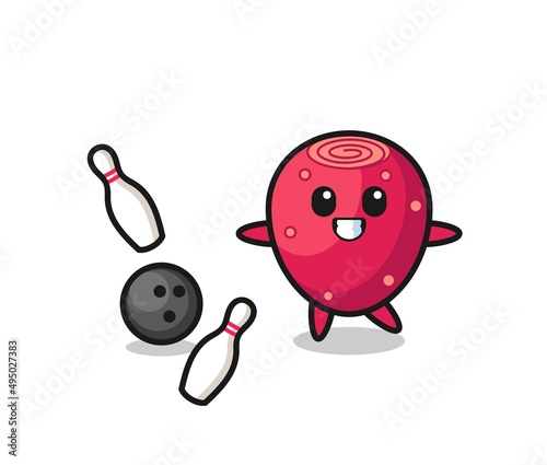 Character cartoon of prickly pear is playing bowling