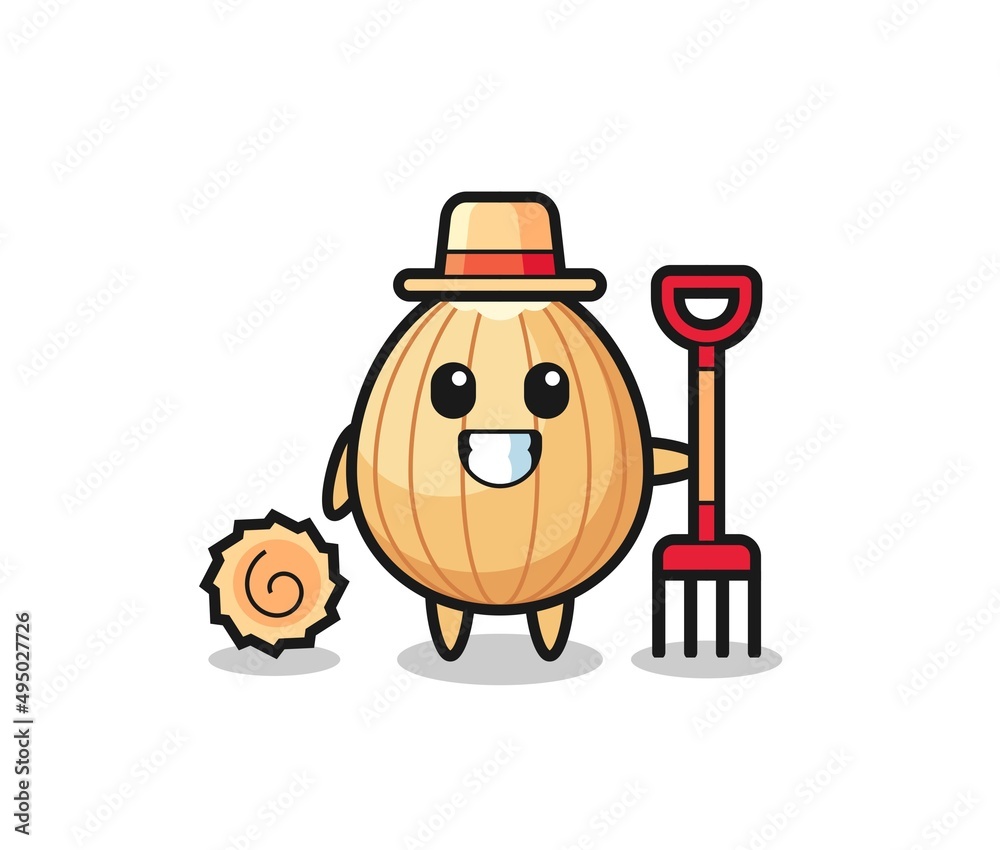 Mascot character of almond as a farmer