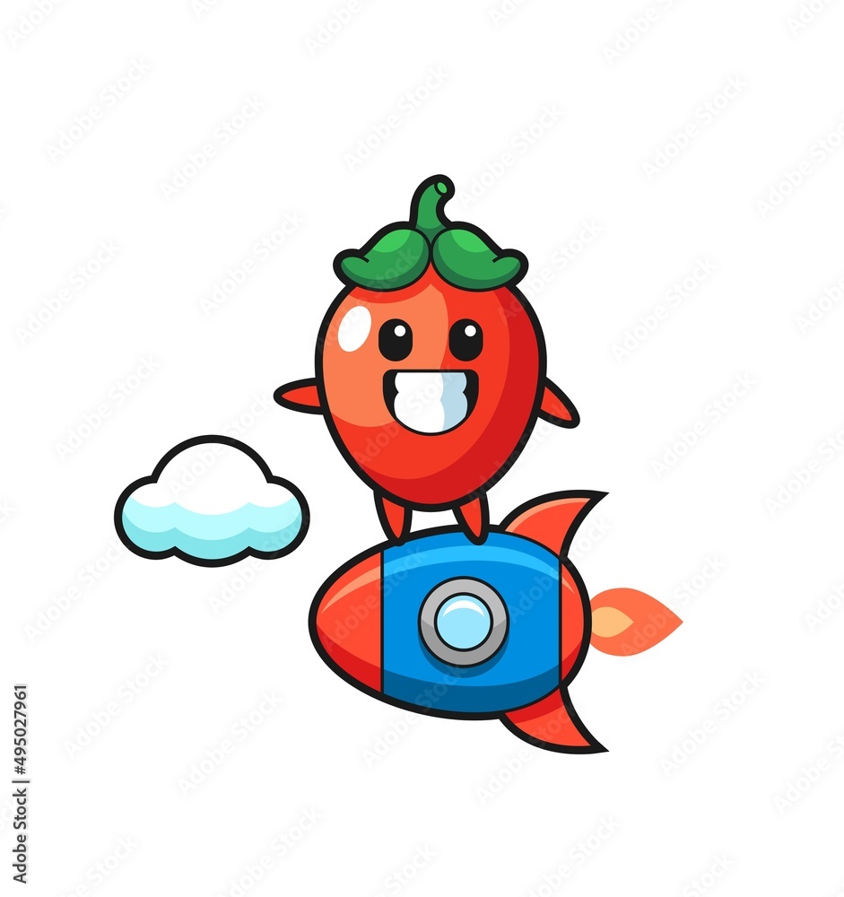 chili pepper mascot character riding a rocket