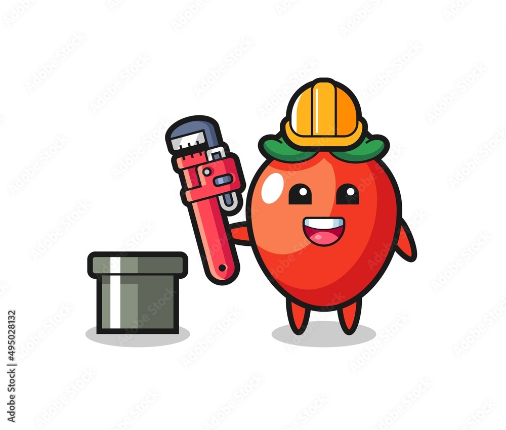 Character Illustration of chili pepper as a plumber
