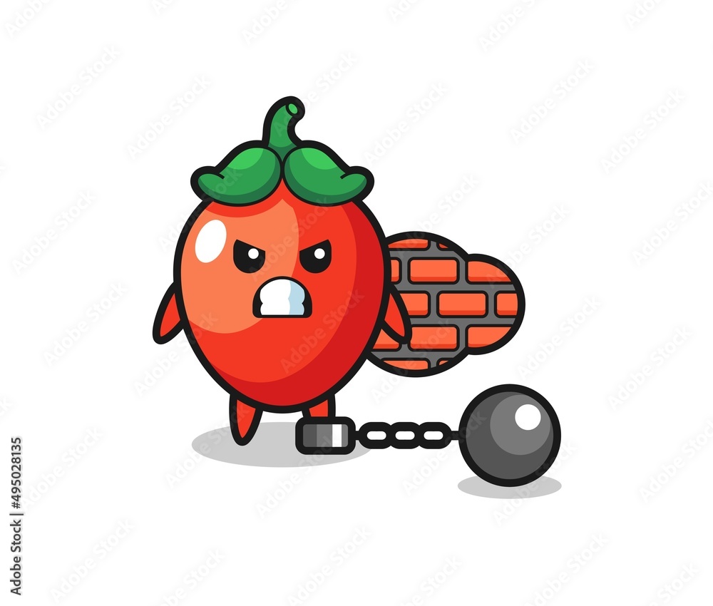 Character mascot of chili pepper as a prisoner Character mascot of chili pepper as a prisoner