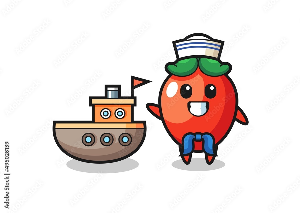 Character mascot of chili pepper as a sailor man