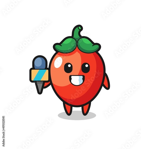 Character mascot of chili pepper as a news reporter