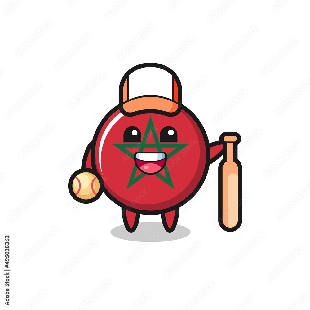 Cartoon character of morocco flag as a baseball player Cartoon character of morocco flag as a baseball player