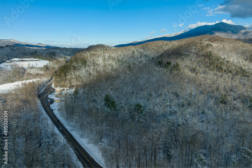 Wintery road around a mountain in Pittman Center, TN