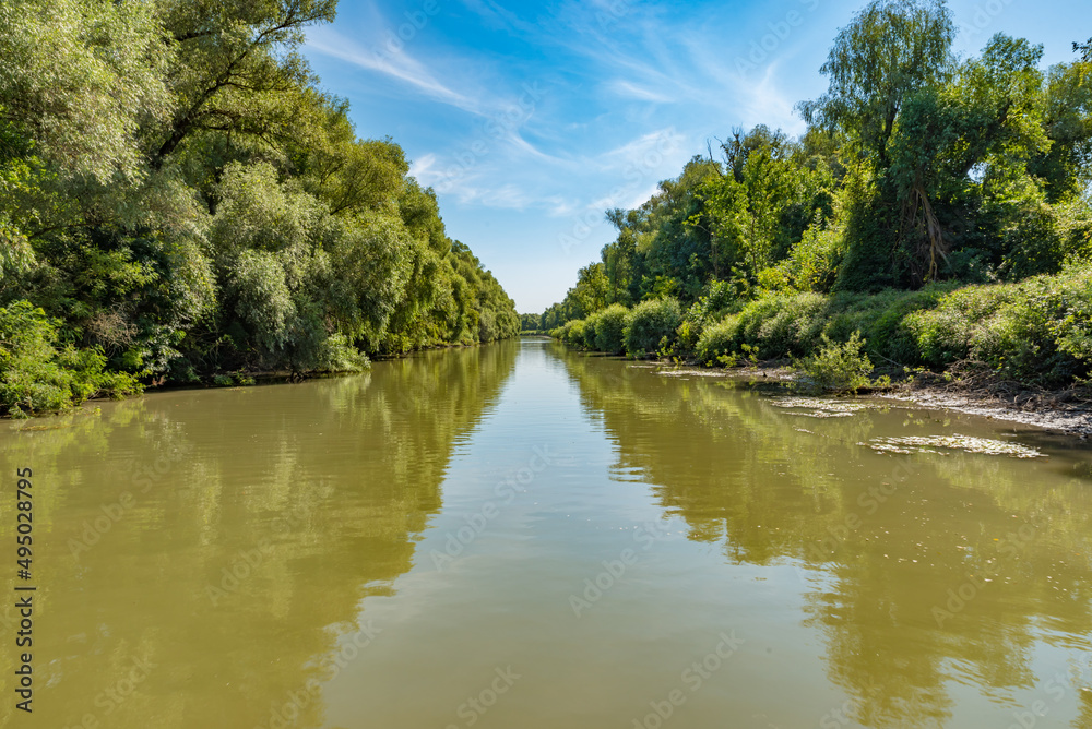 View of Sfantu Gheorghe branch (Saint George), a distributary of the river Danube, in the Danube Delta, Romania, a UNESCO World Heritage Site