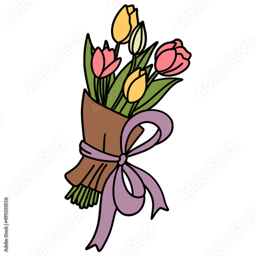 tulip flower hand-drawn flat color illustration for web, wedsite, application, presentation, Graphics design, branding, etc.