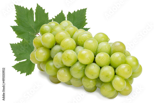 Fresh Organic Shine Muscat, Green Grapes with leaf isolated on white background with clipping path.	
