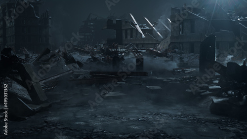 Bombed Structures form an Apocalypse City environment. War concept. photo