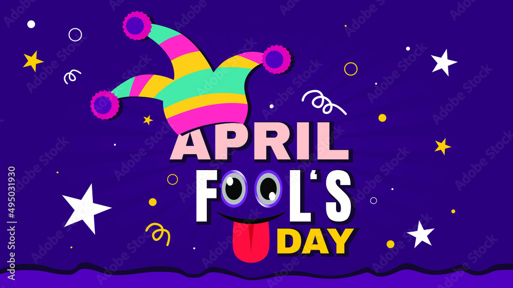 Happy April Fool's Day with colorful hat illustration concept and abstract background