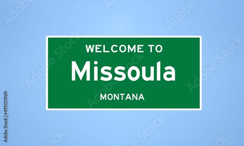Missoula, Montana city limit sign. Town sign from the USA. photo