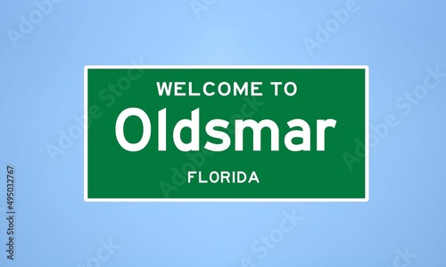 Oldsmar, Florida city limit sign. Town sign from the USA. photo