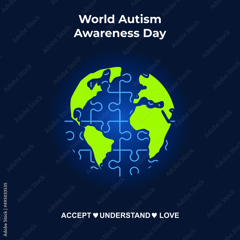World autism awareness day on April 2 background with puzzle pieces. Can be used for banners, backgrounds, sticker, icon, badge, posters, brochures, print and awareness campaign for autism