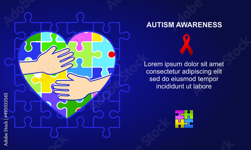 World autism awareness day on April 2 background with puzzle pieces. Can be used for banners, backgrounds, sticker, icon, badge, posters, brochures, print and awareness campaign for autism
