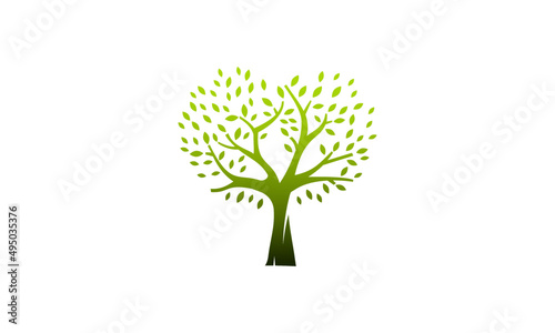 Tree of love logo template with leaf vector hearts silhouette