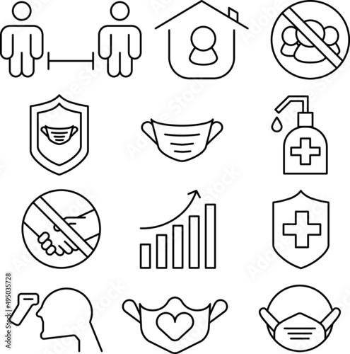 Pandemic and medicine icon set, line stroke