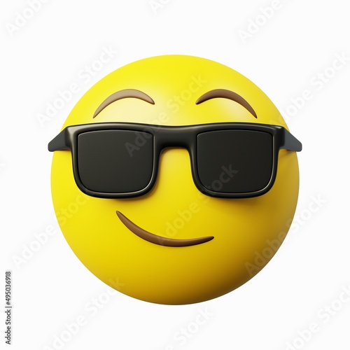 3d render image smirking cool yellow emoticon with isolated white background