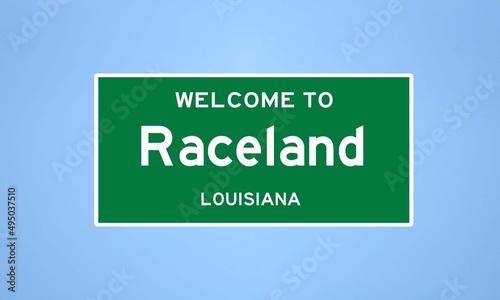 Raceland, Louisiana city limit sign. Town sign from the USA. photo