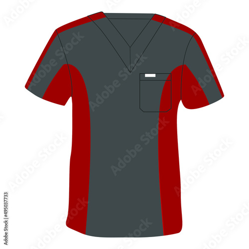Scrub clothes in red and dark gray