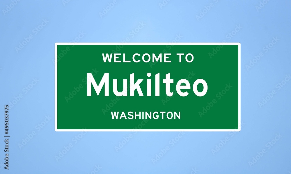 Mukilteo, Washington city limit sign. Town sign from the USA.