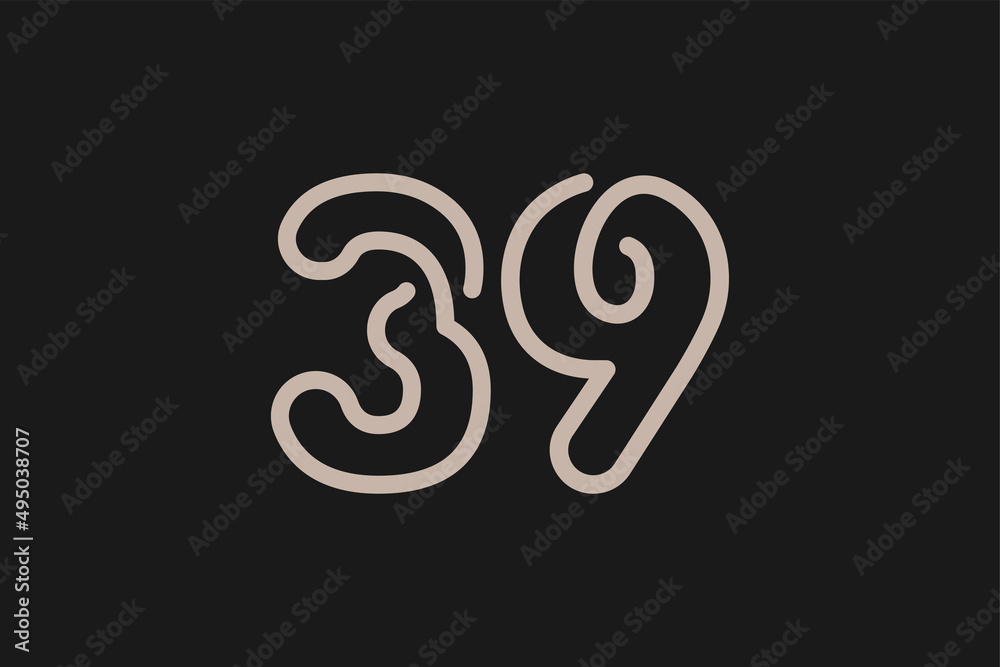 Obraz premium Number 39 Logo, Monogram Number 39 line style, usable for anniversary and business logos, flat design logo template, vector illustration