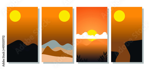 Landscape background with sunset and mountaint view in the afternoon for poster, flyers, party invitations
