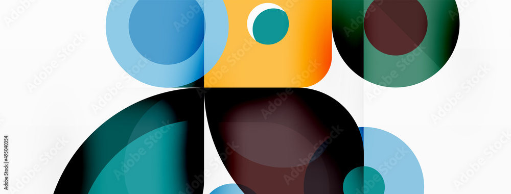 Colorful round shapes, circles and triangles background. Minimal geometric template for wallpaper, banner, presentation Colorful round shapes, circles and triangles background. Minimal geometric template for wallpaper, banner, presentation