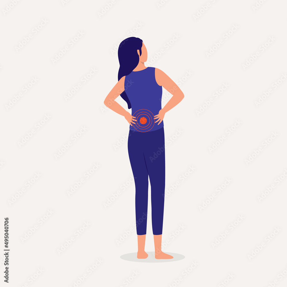 Young Woman Holding Her Back In Pain.