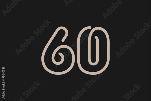 Number 60 Logo, Monogram Number 60 line style, usable for anniversary and business logos, flat design logo template, vector illustration