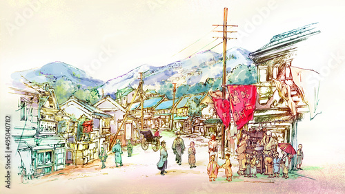 Fotografie 明治時代の街並と人々（レトロ商店街）
