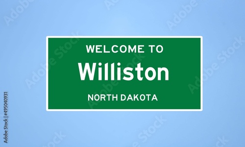Williston, North Dakota city limit sign. Town sign from the USA. photo