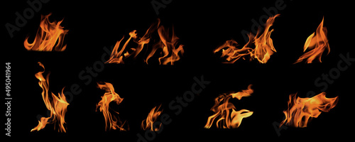 Flame collection isolated on black background for graphic design or wallpaper.
