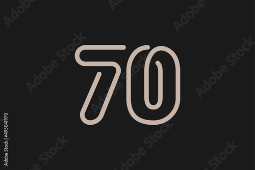 Number 70 Logo, Monogram Number 70 line style, usable for anniversary and business logos, flat design logo template, vector illustration