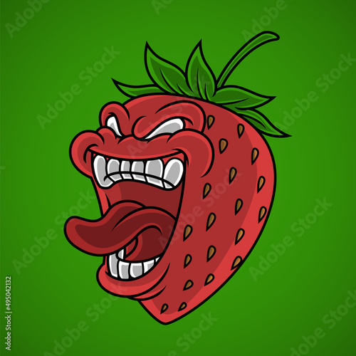 Cartoon character of fierce faced strawberry fruit