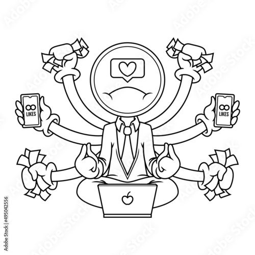 Coloring illustration of cartoon social media marketing