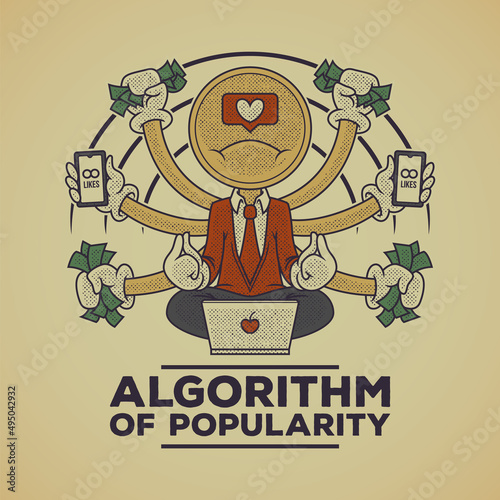 Retro emblem of cartoon social media popularity