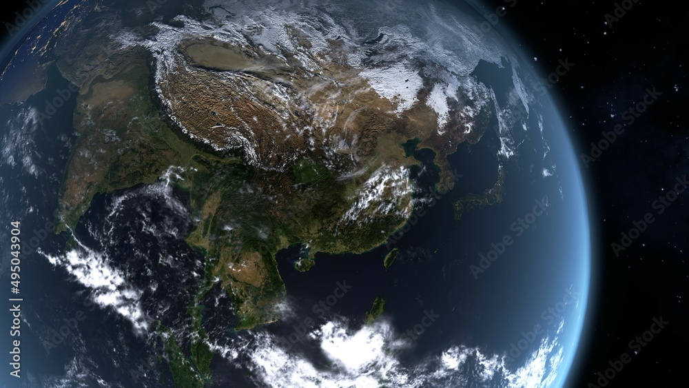 宇宙から見たアジアを中心にした地球の3dイラスト Stock 写真 Adobe Stock