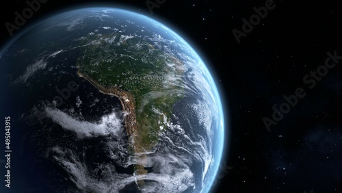 宇宙から見た南アメリカを中心にした地球の3Dイラスト photo
