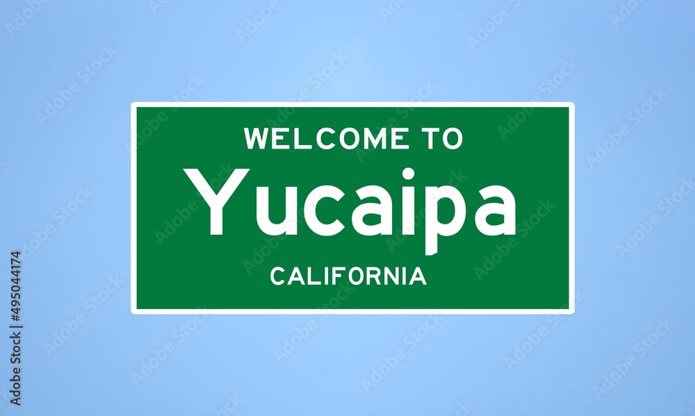 Yucaipa, California city limit sign. Town sign from the USA. - obrazy, fototapety, plakaty 