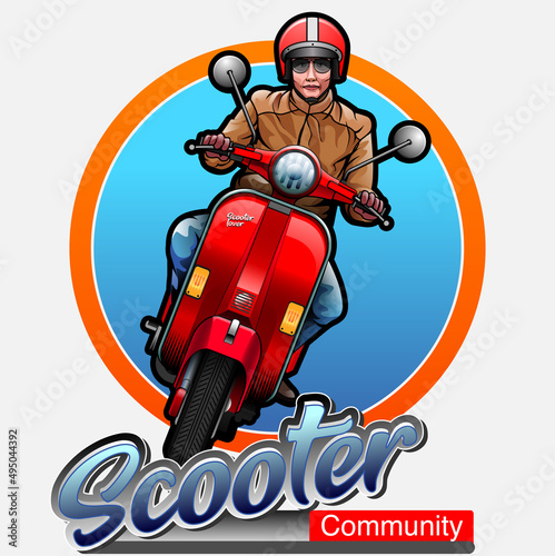 Vector illustration, modified scooter rider as a symbol or sign.