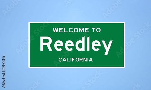 Reedley, California city limit sign. Town sign from the USA. photo