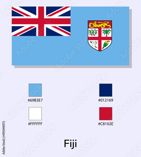 Vector Illustration of Fiji flag isolated on light blue background. Illustration Fiji flag with Color Codes. As close as possible to the original. ready to use, easy to edit. vector eps10.