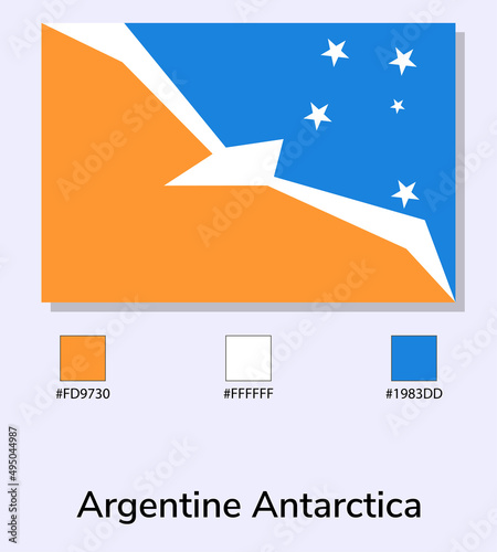 Vector Illustration of Argentine Antarctica flag isolated on light blue background. Illustration Argentine Antarctica flag with Color Codes. As close as possible to the original.