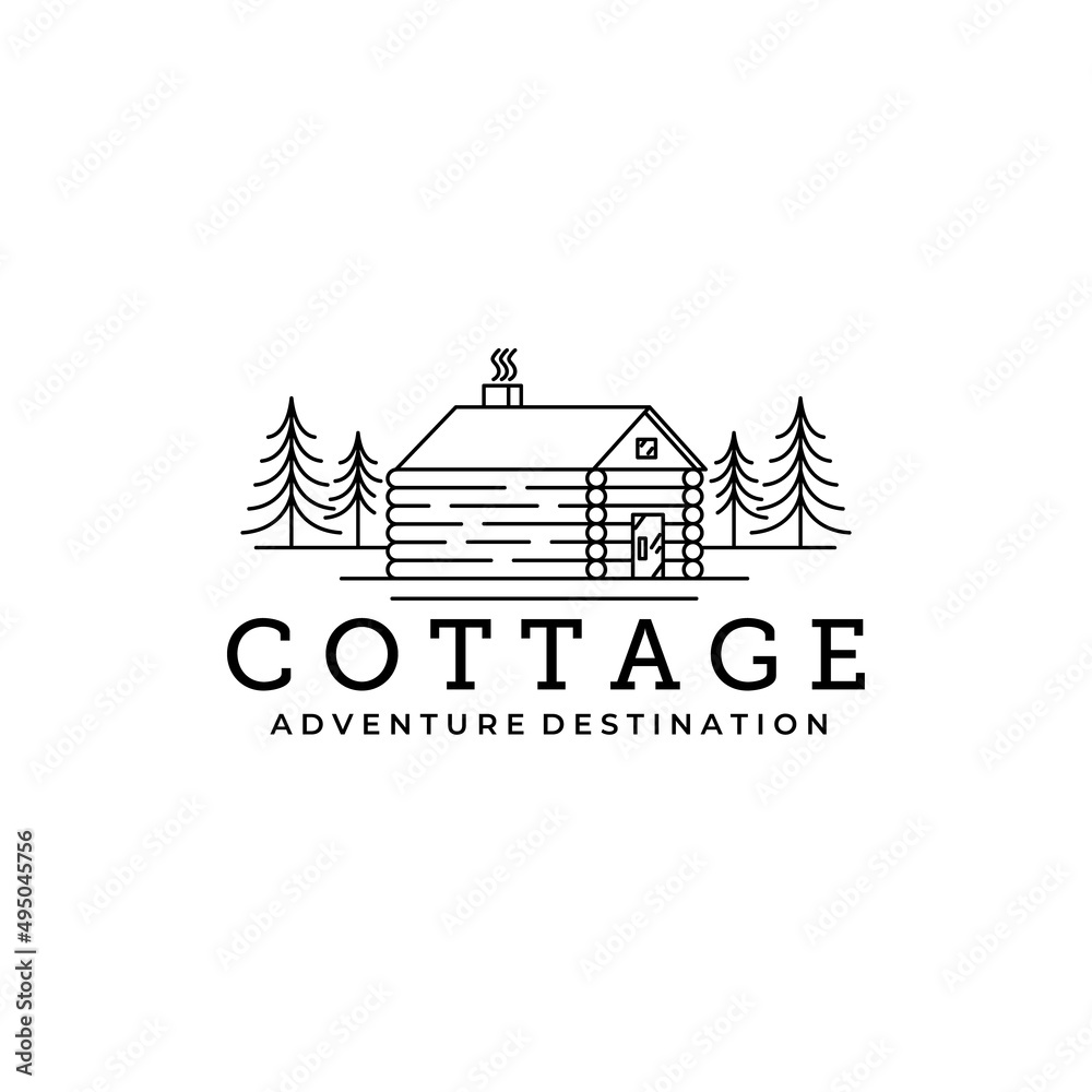 cottage pine tree line art vector minimalist logo illustration design