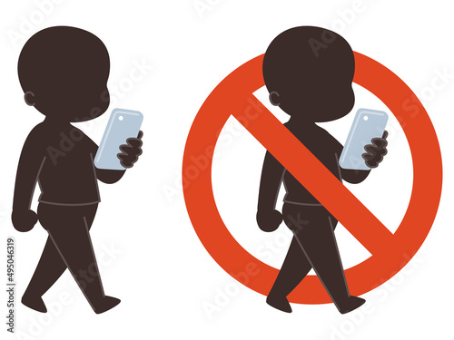 歩きスマホ禁止のマーク　人物のシルエット